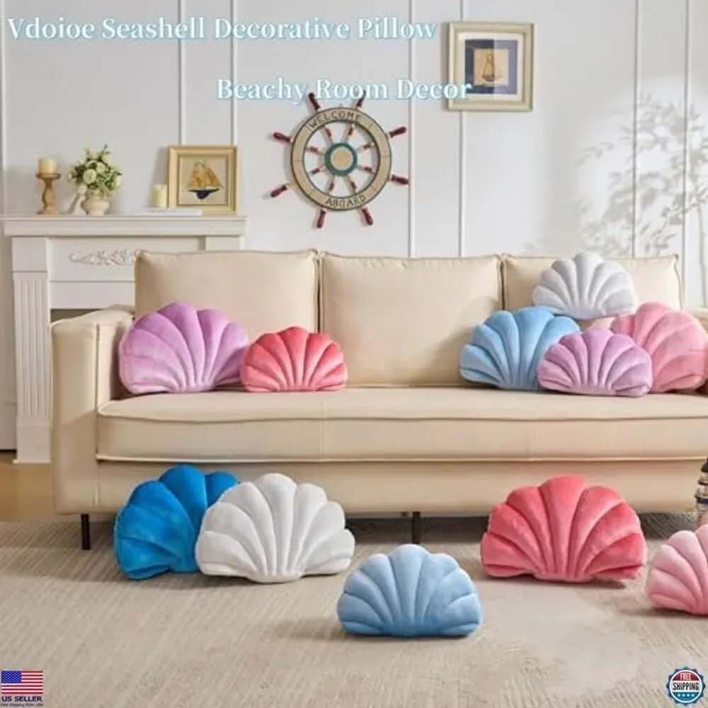 Light Blue Seashell Decorative Pillow 13x10 Inch Cute Throw Pillow for Home